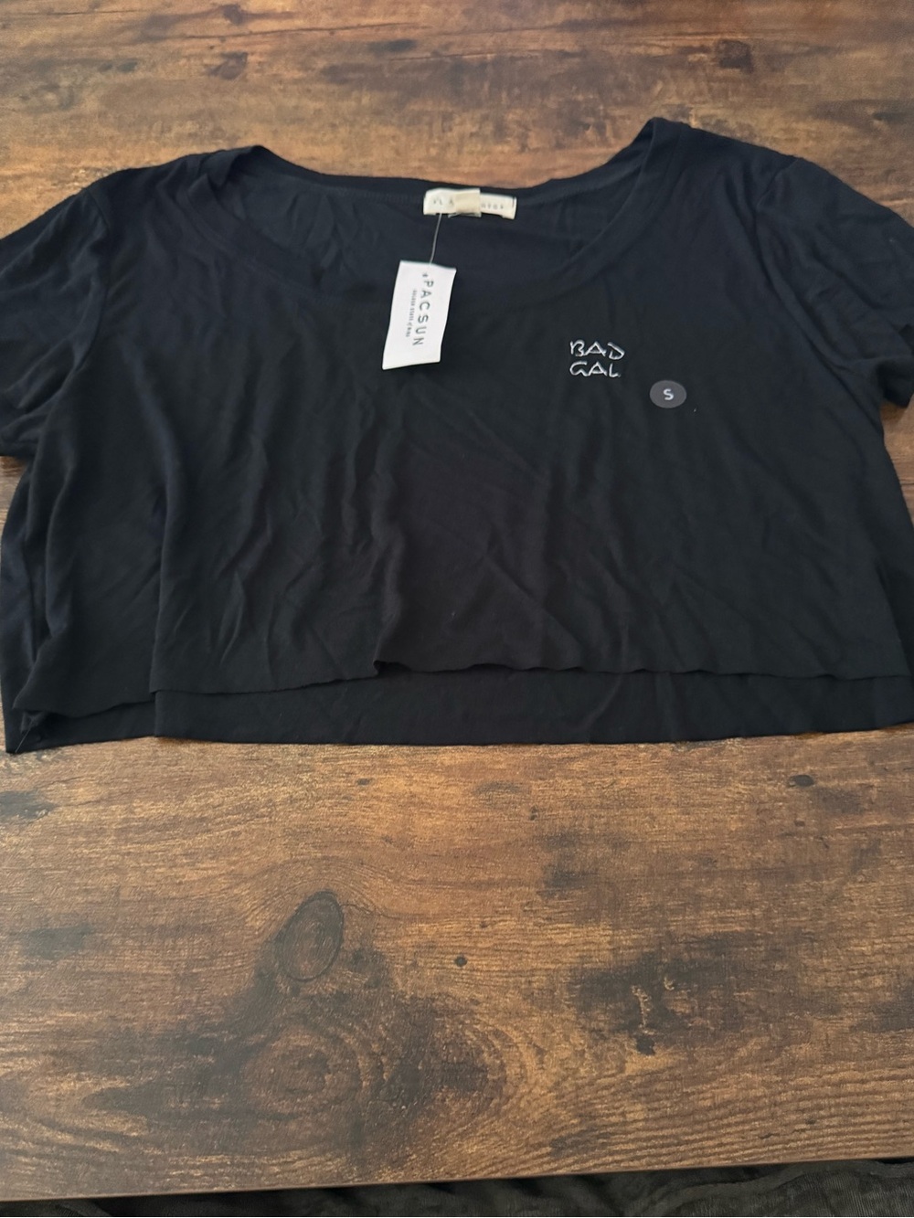 La Hearts Black Cropped Tee with 'Bad Gal' Embroidery